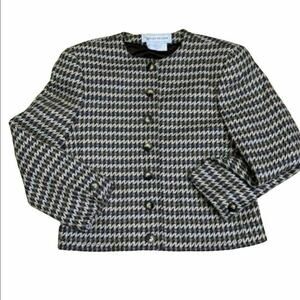 Vintage Evan Picone Wool Chevron Tweed Blazer Jacket Brown Ivory Womens 10